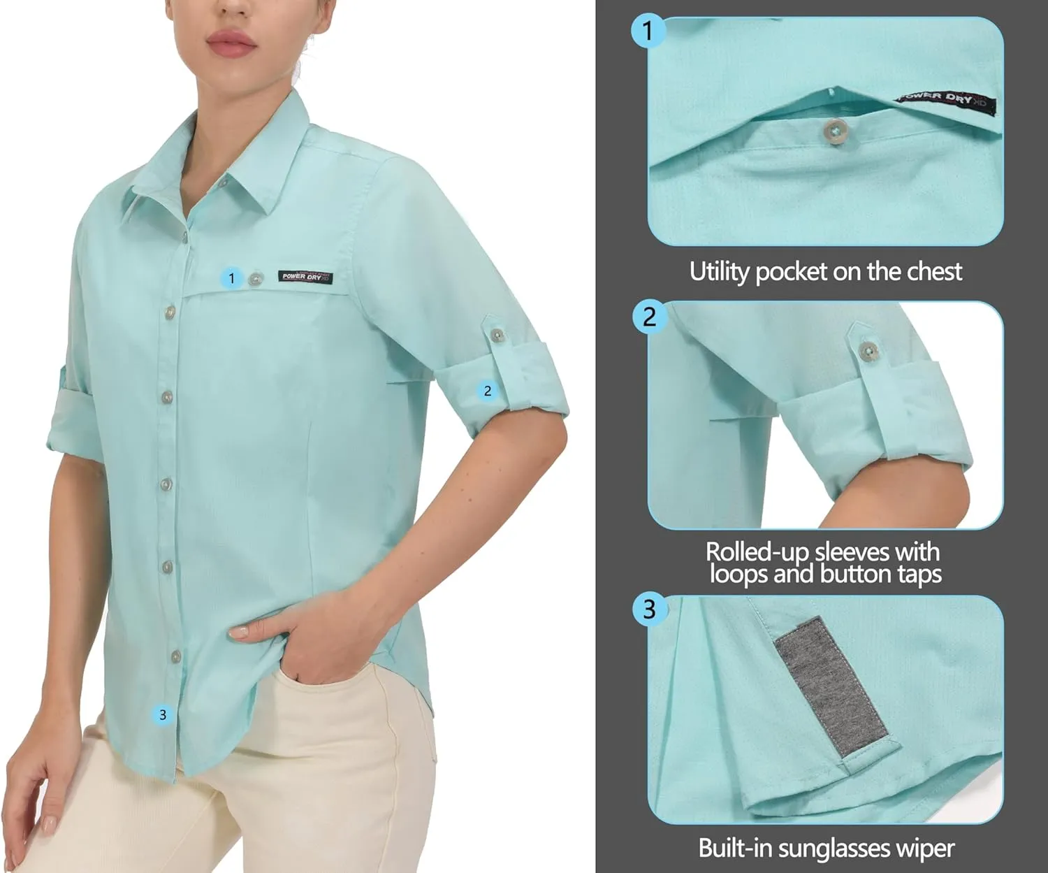 Little Donkey Andy Women's UV Protection Shirt UPF 50  Breathable Long Sleeve Fishing Shirt, Air-Holes Tech