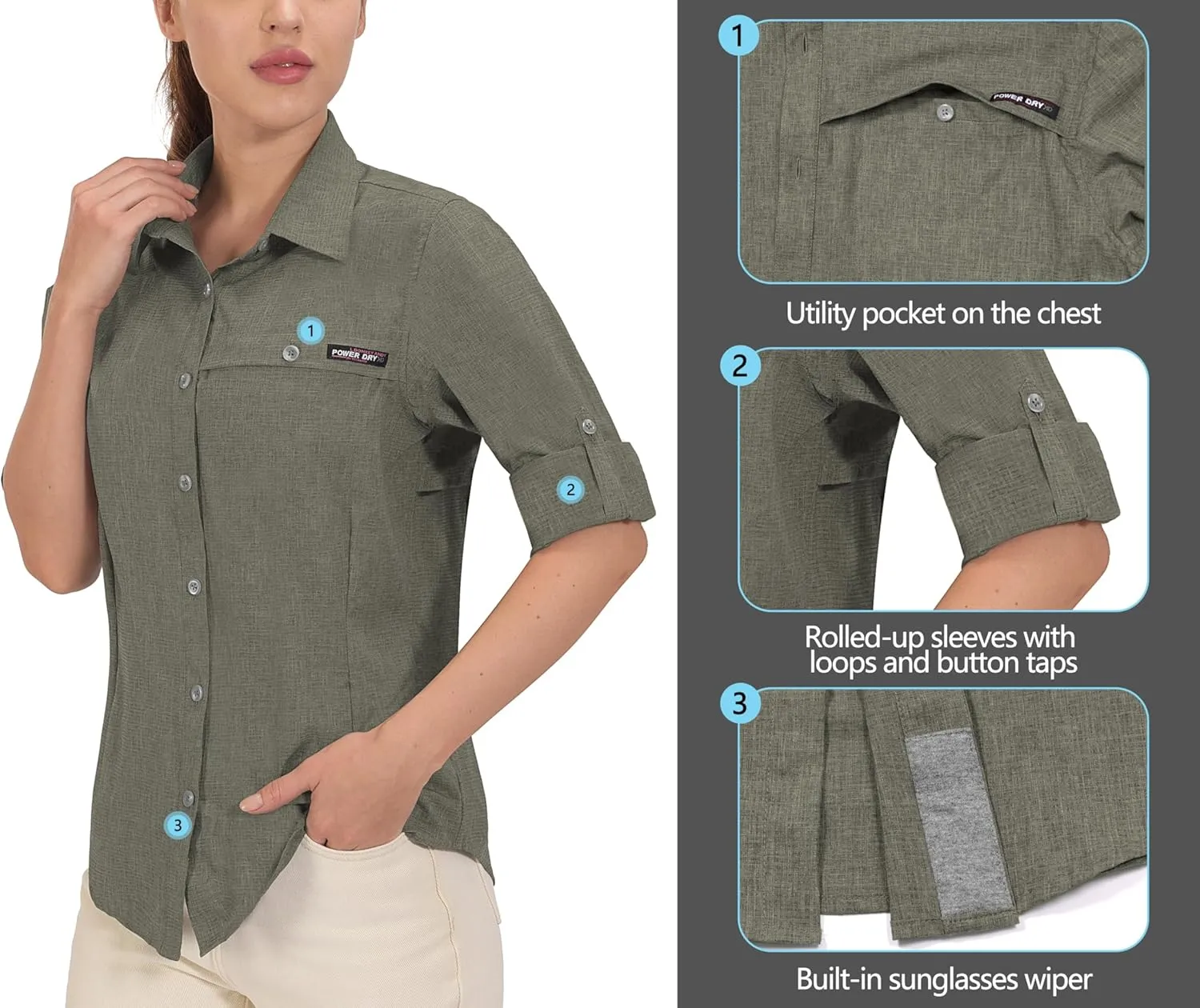 Little Donkey Andy Women's UV Protection Shirt UPF 50  Breathable Long Sleeve Fishing Shirt, Air-Holes Tech
