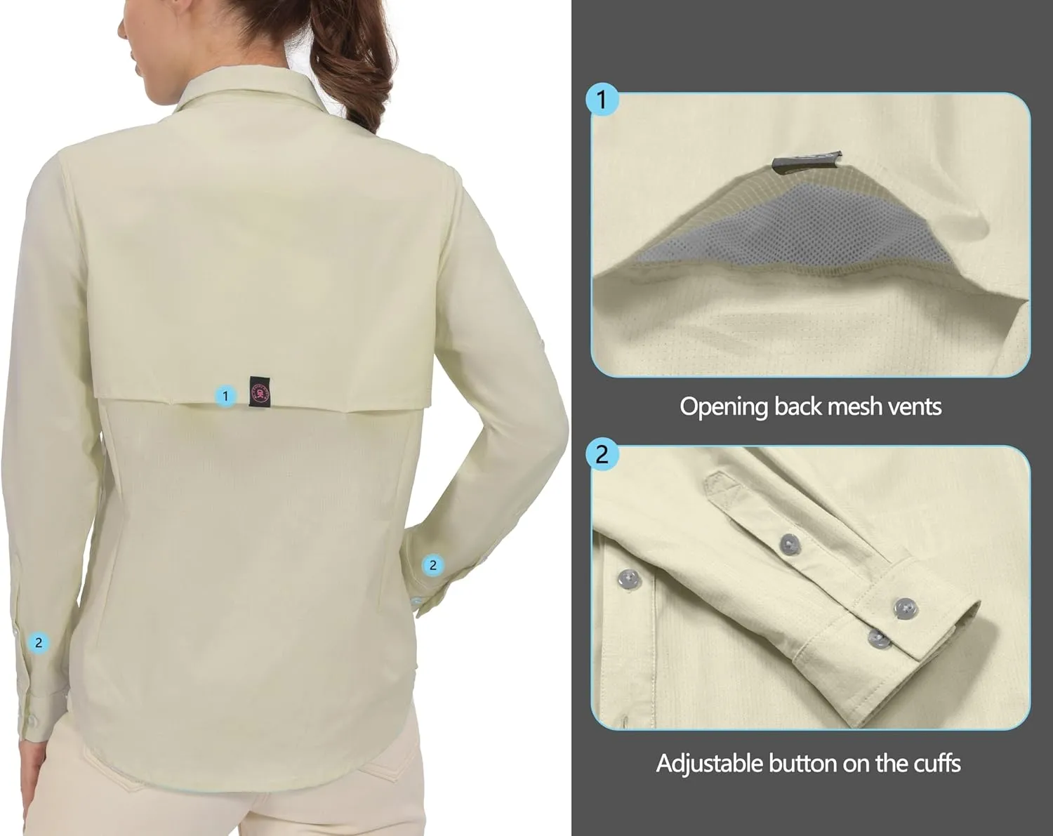 Little Donkey Andy Women's UV Protection Shirt UPF 50  Breathable Long Sleeve Fishing Shirt, Air-Holes Tech