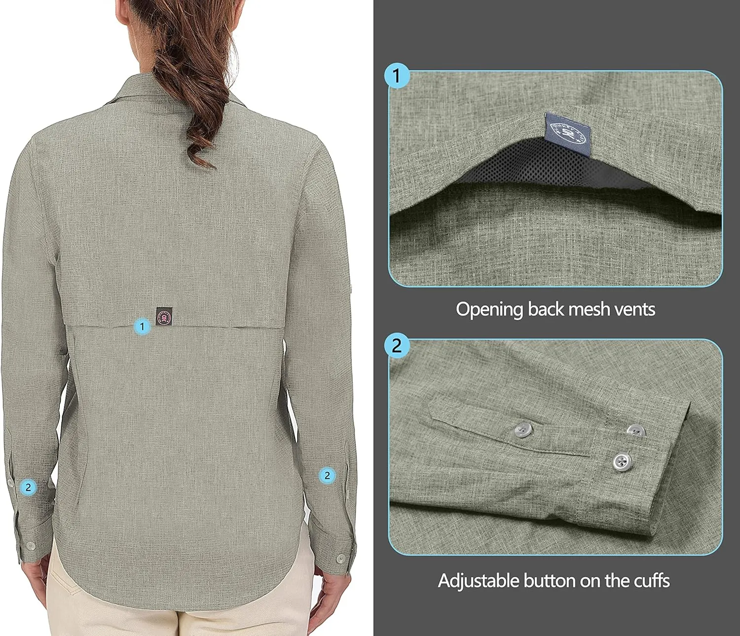 Little Donkey Andy Women's UV Protection Shirt UPF 50  Breathable Long Sleeve Fishing Shirt, Air-Holes Tech