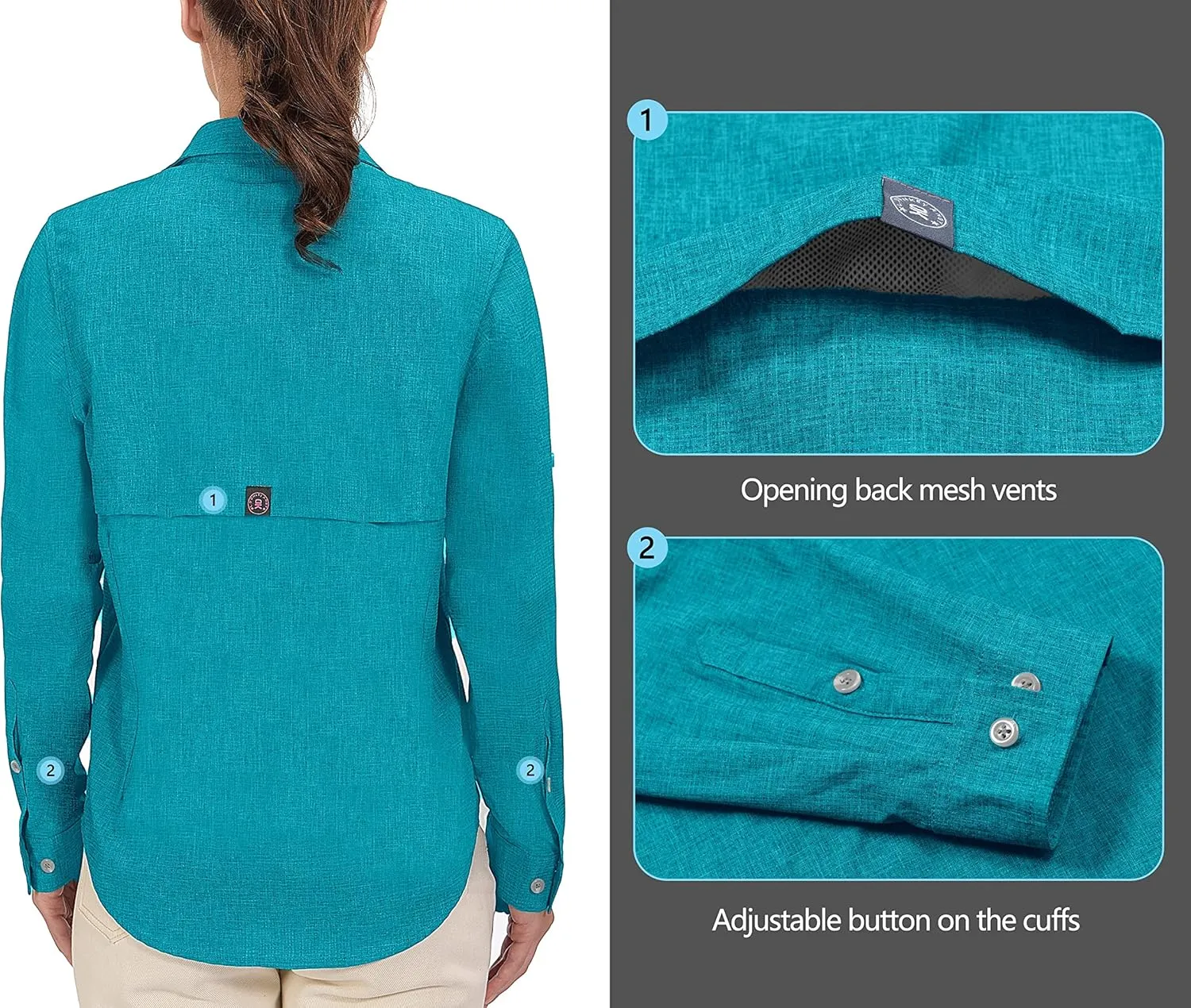 Little Donkey Andy Women's UV Protection Shirt UPF 50  Breathable Long Sleeve Fishing Shirt, Air-Holes Tech