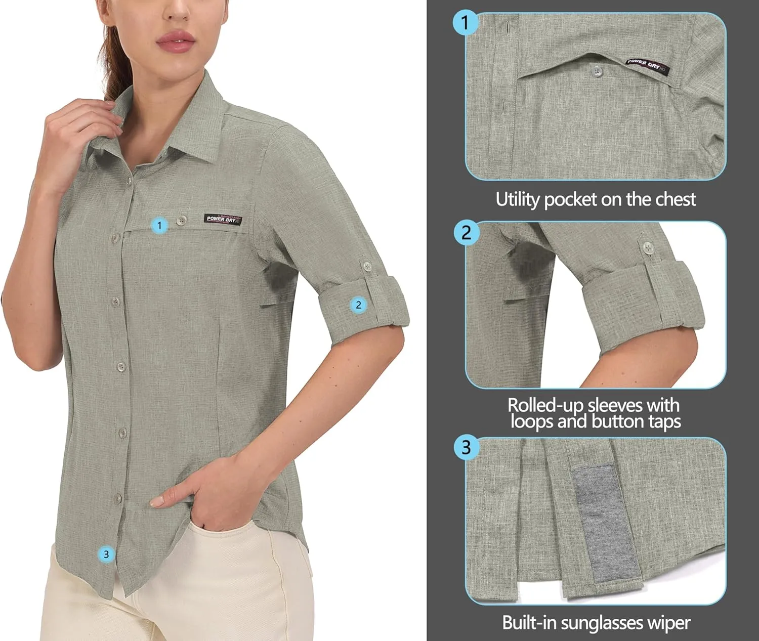Little Donkey Andy Women's UV Protection Shirt UPF 50  Breathable Long Sleeve Fishing Shirt, Air-Holes Tech