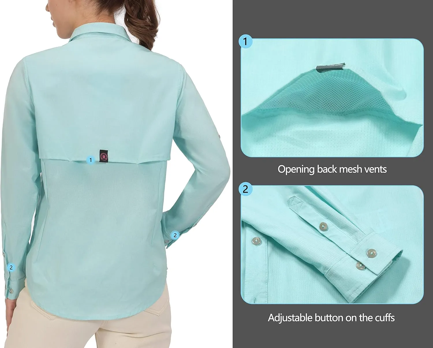 Little Donkey Andy Women's UV Protection Shirt UPF 50  Breathable Long Sleeve Fishing Shirt, Air-Holes Tech