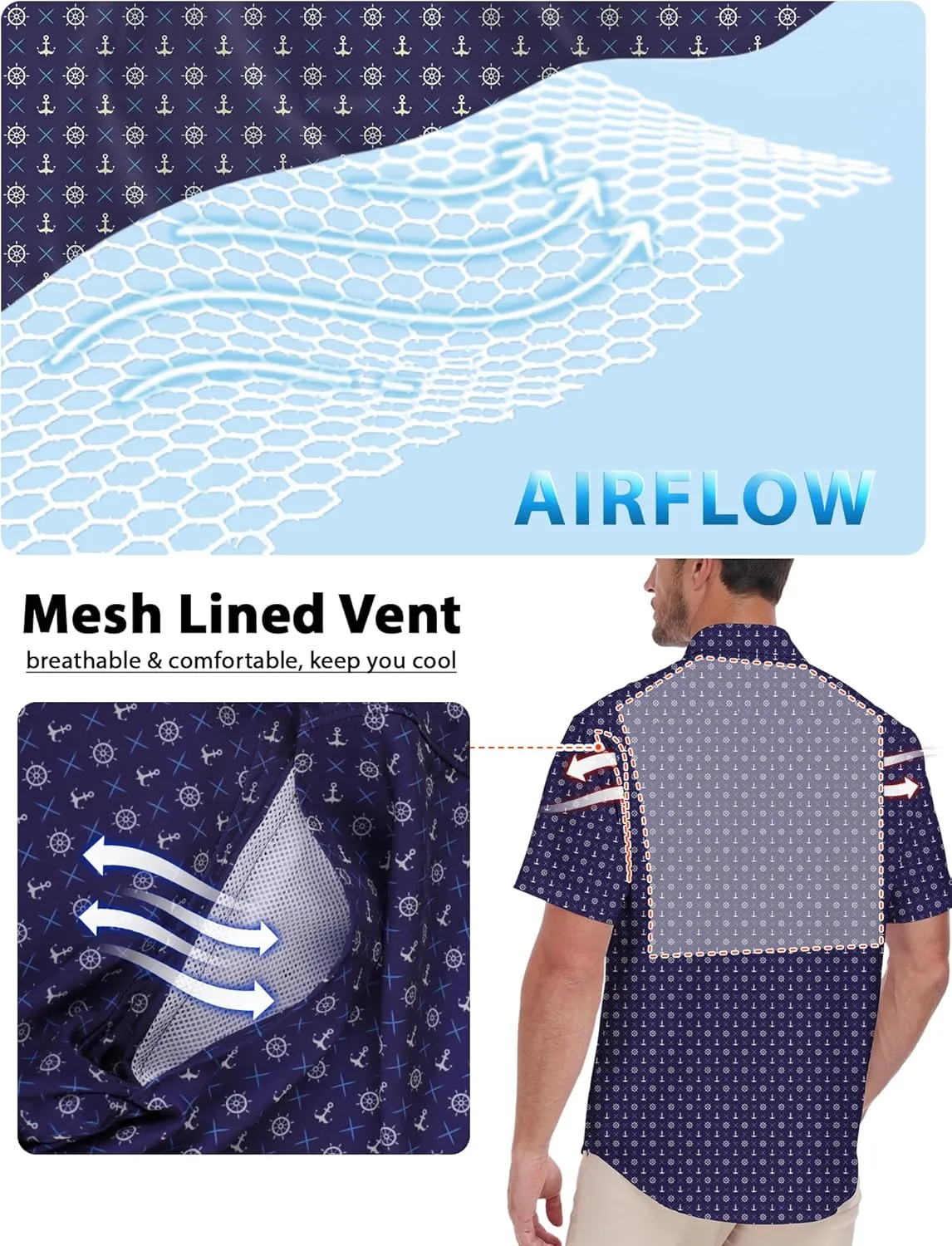 Lzzidou Fishing Shirts for Men UPF 50  Short Sleeve Button Down Print Hawaiian Camp Shirt with Breathable Back Vent