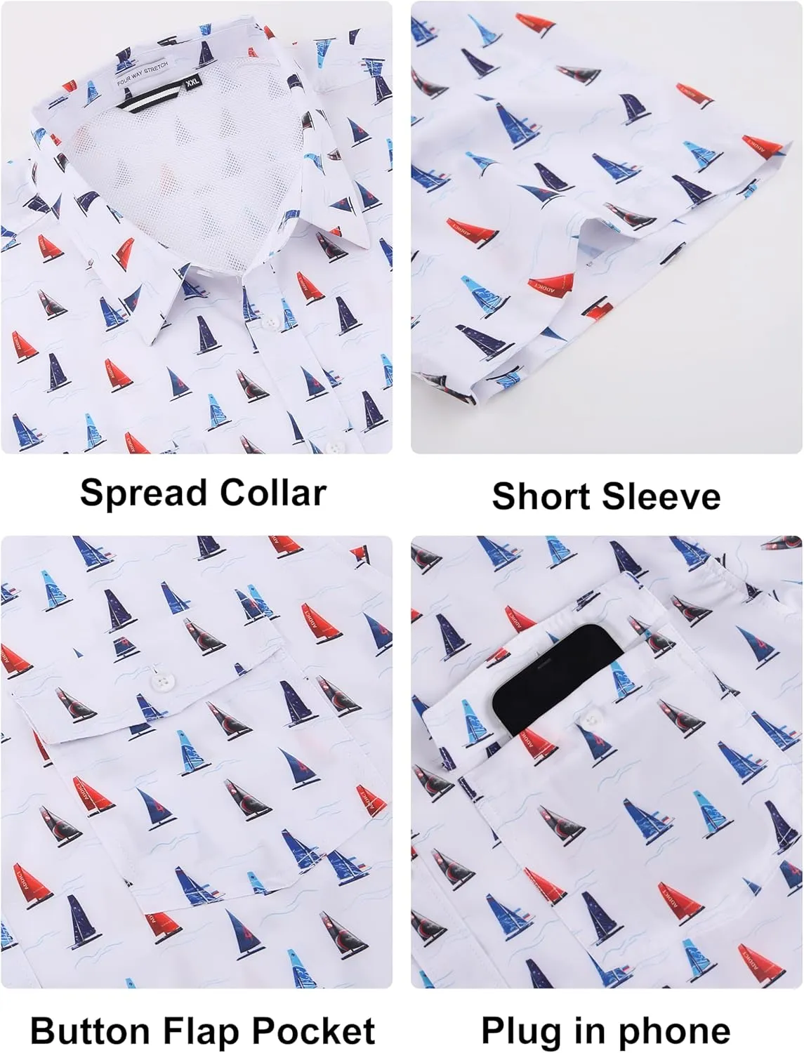 Lzzidou Fishing Shirts for Men UPF 50  Short Sleeve Button Down Print Hawaiian Camp Shirt with Breathable Back Vent