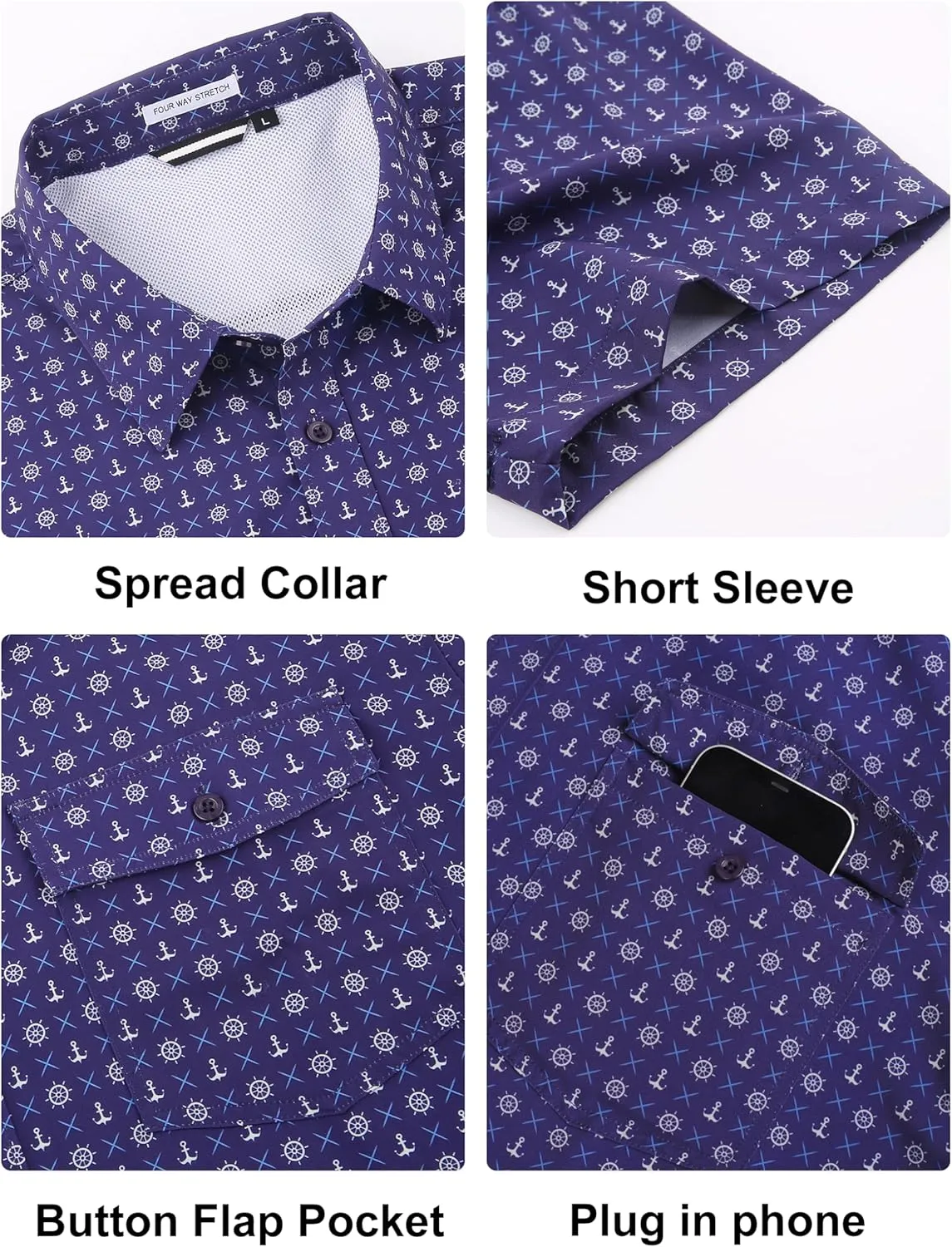 Lzzidou Fishing Shirts for Men UPF 50  Short Sleeve Button Down Print Hawaiian Camp Shirt with Breathable Back Vent