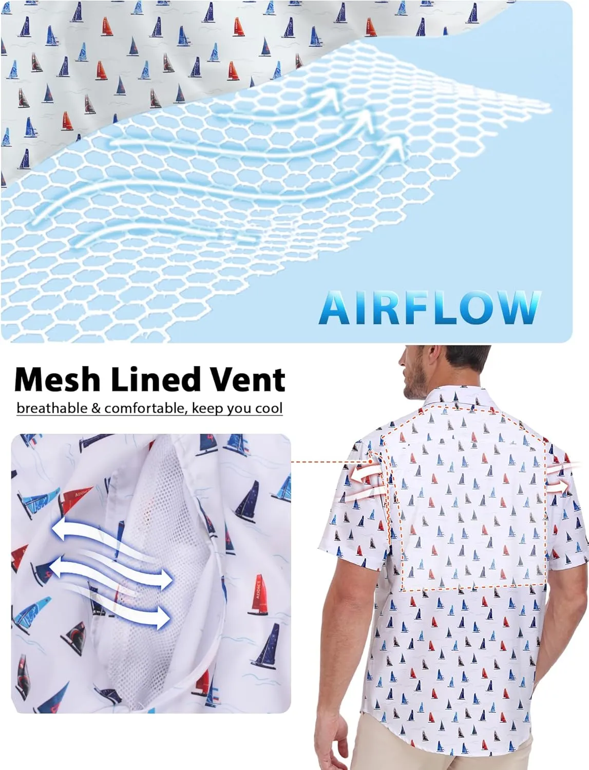 Lzzidou Fishing Shirts for Men UPF 50  Short Sleeve Button Down Print Hawaiian Camp Shirt with Breathable Back Vent