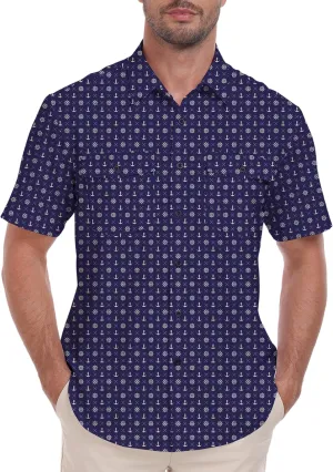 Lzzidou Fishing Shirts for Men UPF 50  Short Sleeve Button Down Print Hawaiian Camp Shirt with Breathable Back Vent