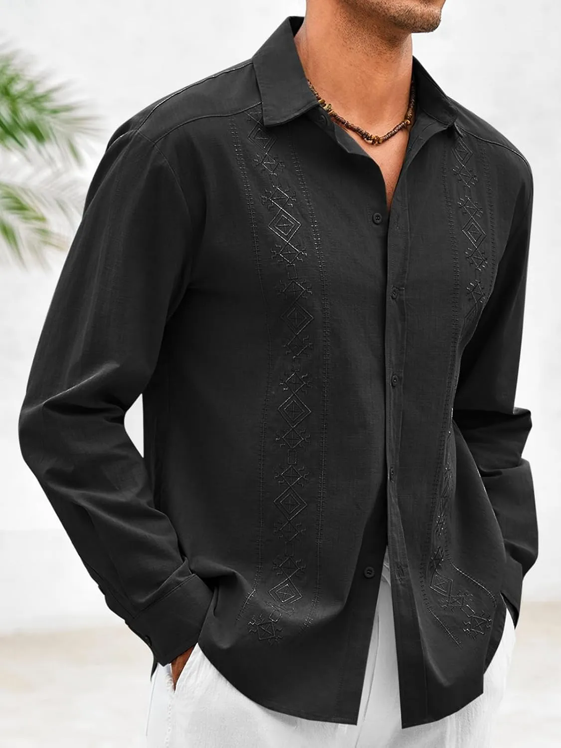 Makkrom Men's Casual Cotton Linen Button Down Shirts Cuban Guayabera Shirt Long Sleeve Summer Beach Tops