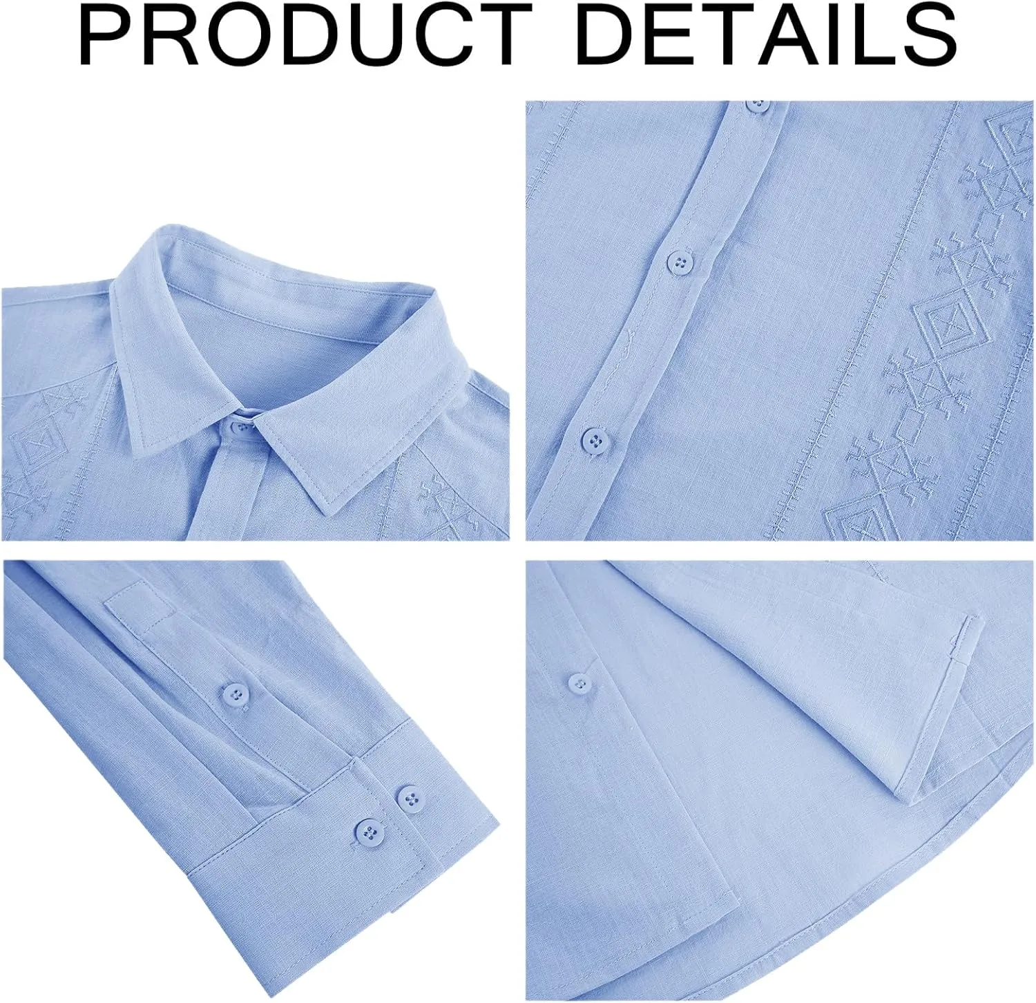 Makkrom Men's Casual Cotton Linen Button Down Shirts Cuban Guayabera Shirt Long Sleeve Summer Beach Tops
