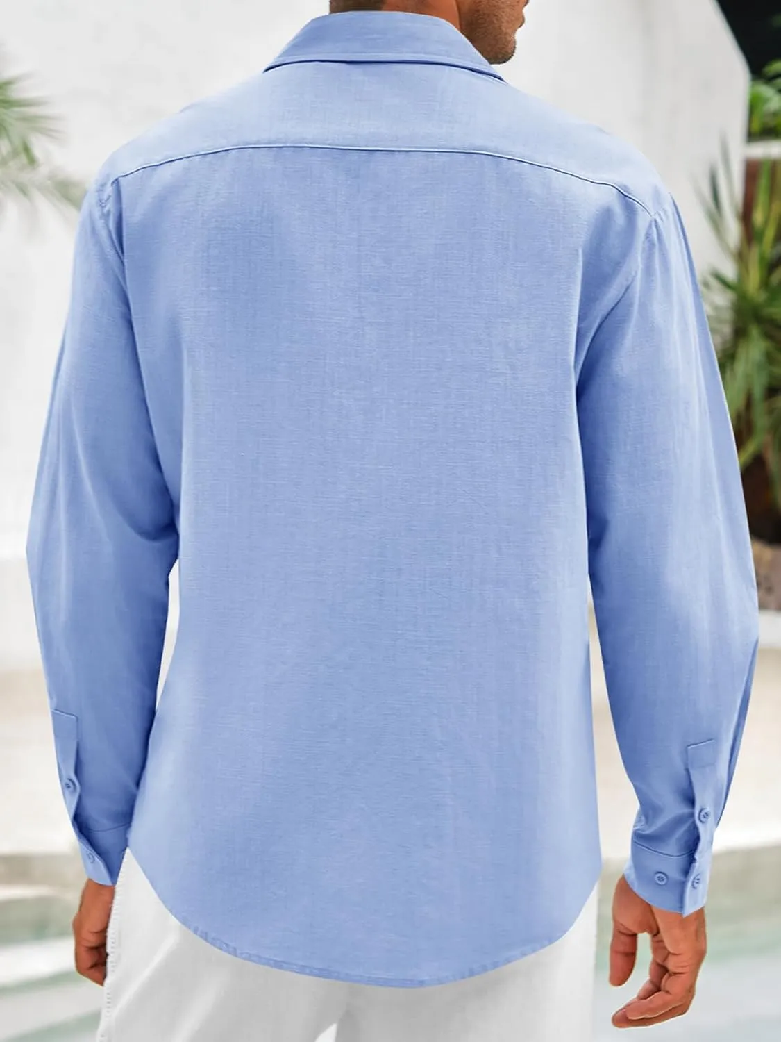 Makkrom Men's Casual Cotton Linen Button Down Shirts Cuban Guayabera Shirt Long Sleeve Summer Beach Tops