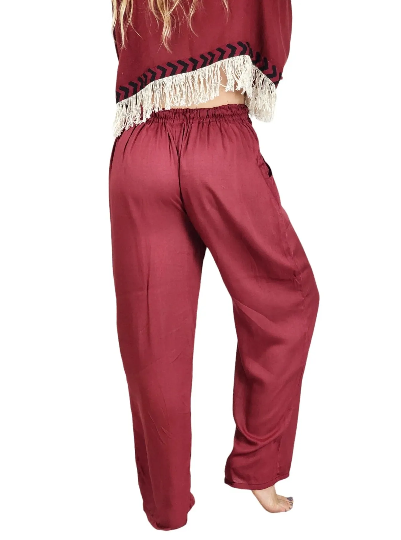 Maroon Rayon Cotton Trousers