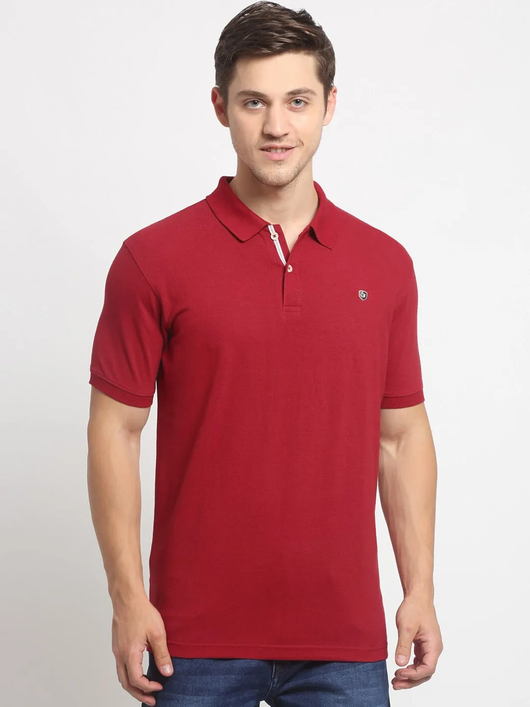 Men Maroon Casual Polo Neck T-Shirt