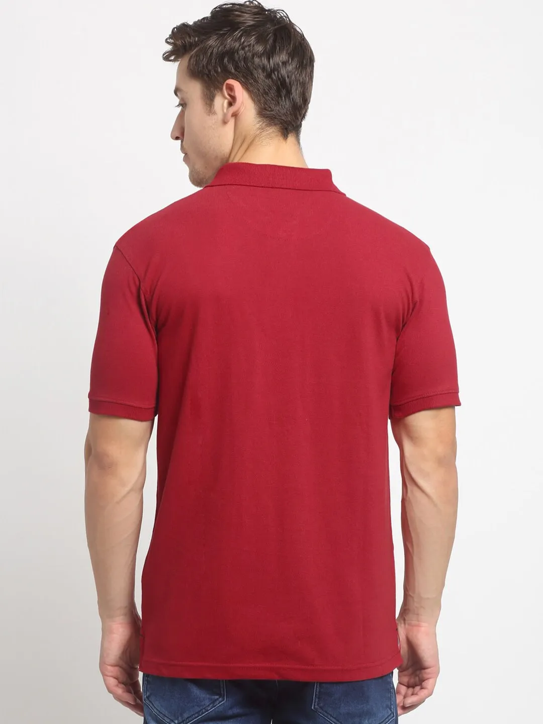 Men Maroon Casual Polo Neck T-Shirt