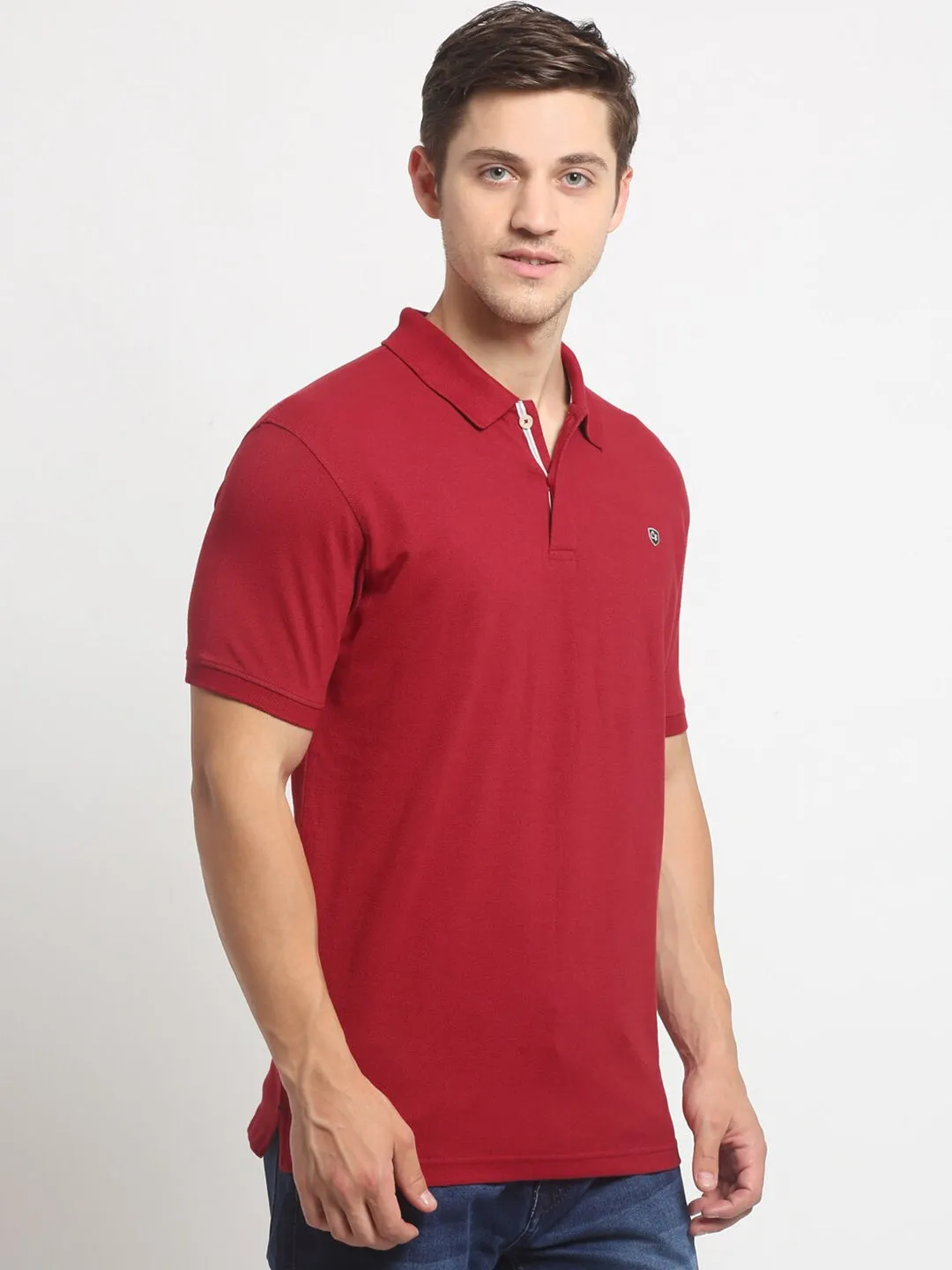 Men Maroon Casual Polo Neck T-Shirt