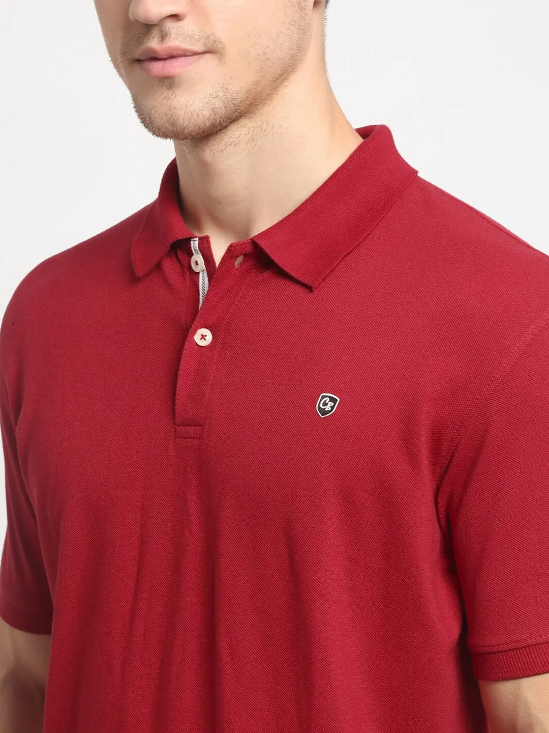 Men Maroon Casual Polo Neck T-Shirt