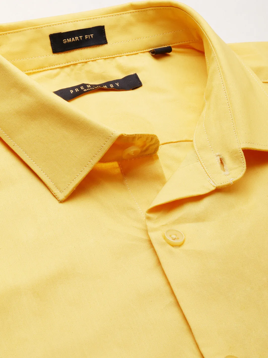 Men Yellow Smart Slim Fit Spread Collar Cotton Casual Shirt