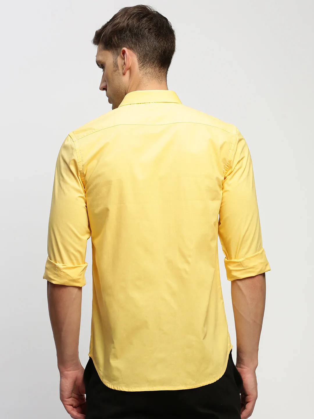 Men Yellow Smart Slim Fit Spread Collar Cotton Casual Shirt