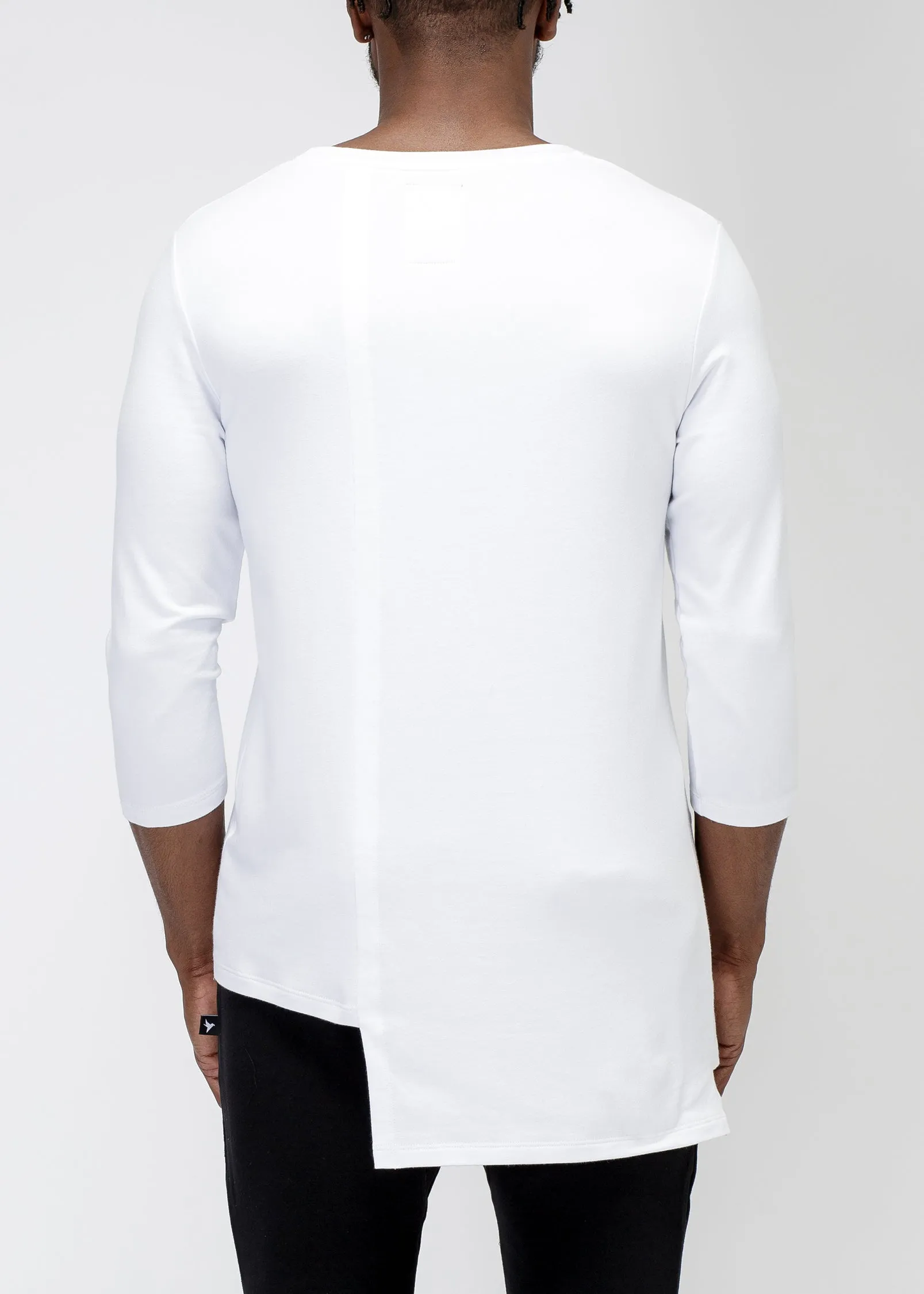 Men's 3/4 Sleeve Tee with Uneven Hem in White