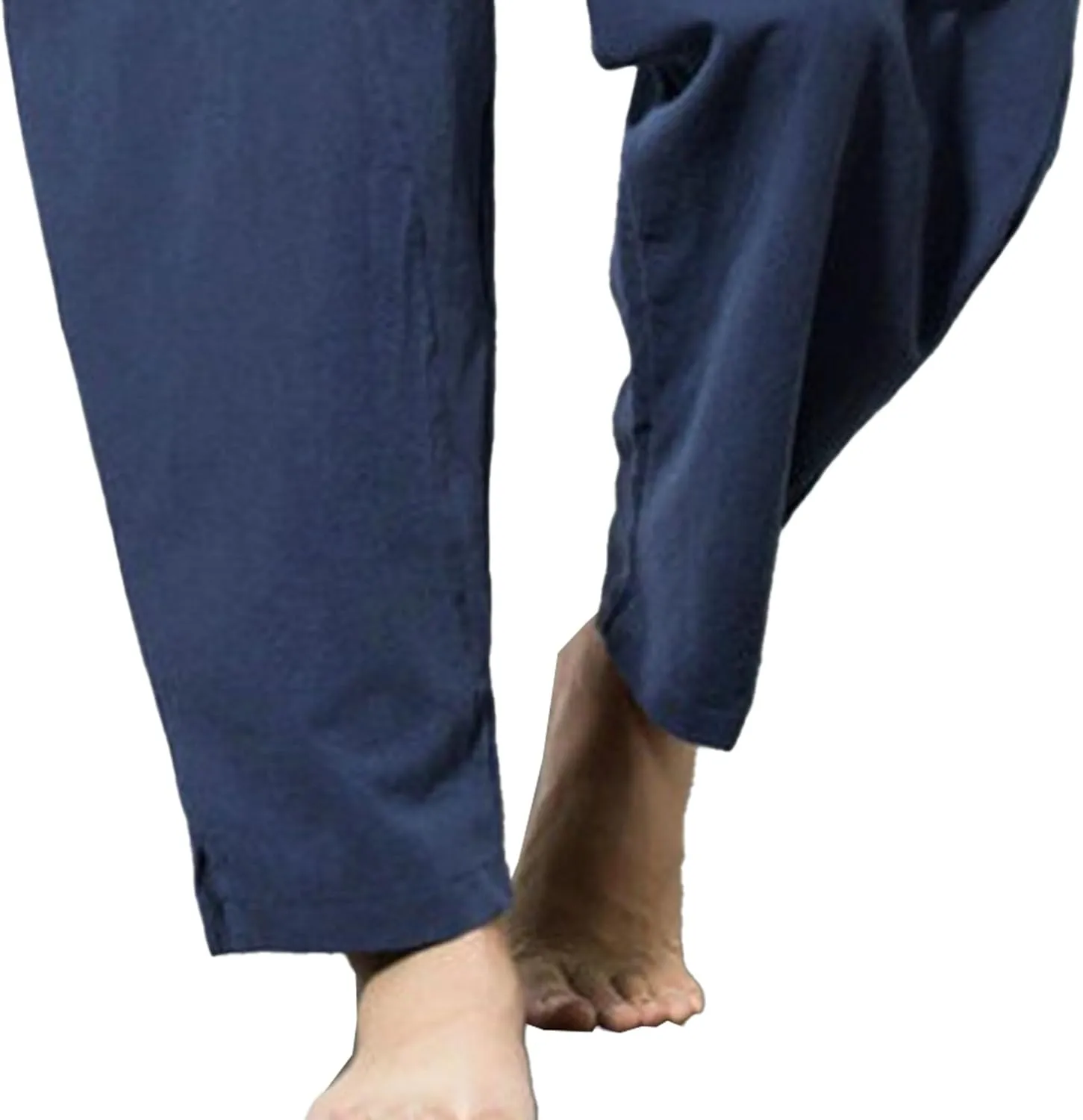 Men's Beach Cotton Linen Pants Summer Lightweight Solid Trousers Casual Elastic Waist Harem Chinos