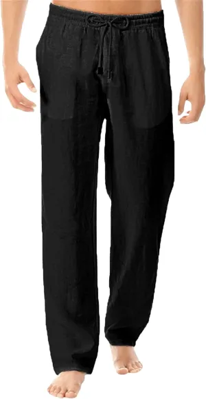 Men's Casual Elastic Waist Lantern Pants Lightweight Linen Lounge Trousers Classic Jogger Yoga Loose Chinos