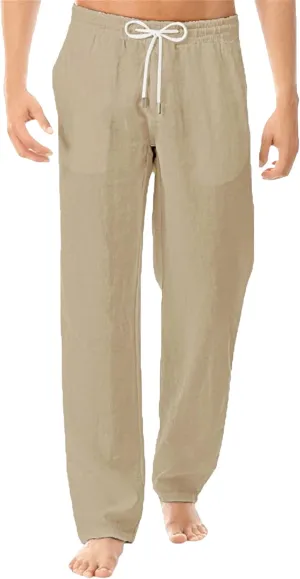 Men's Casual Elastic Waist Lantern Pants Lightweight Linen Lounge Trousers Classic Jogger Yoga Loose Chinos