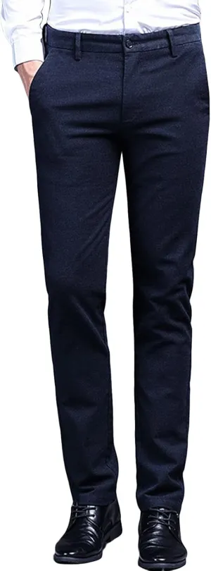 Men's Flat Front Straight Fit Dress Pant Comfort Skinny Slim Fit Stretch Business Fashion Pencil Chinos Pants (31,Blue)