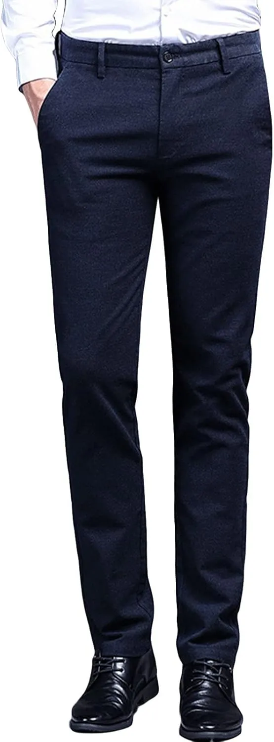 Men's Flat Front Straight Fit Dress Pant Comfort Skinny Slim Fit Stretch Business Fashion Pencil Chinos Pants (31,Blue)