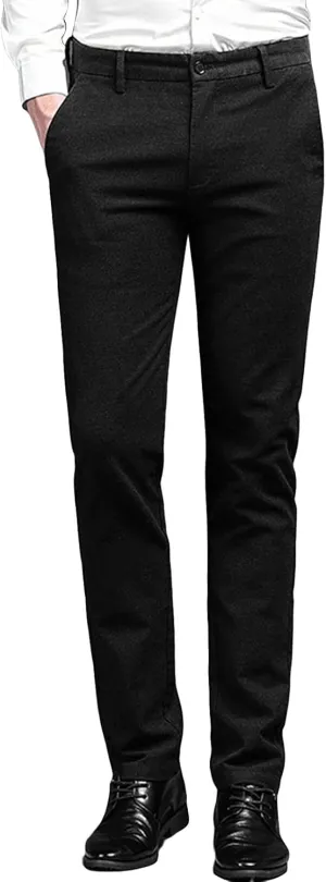 Men's Flat Front Straight Fit Dress Pant Comfort Skinny Slim Fit Stretch Business Fashion Pencil Chinos Pants (34,Black)