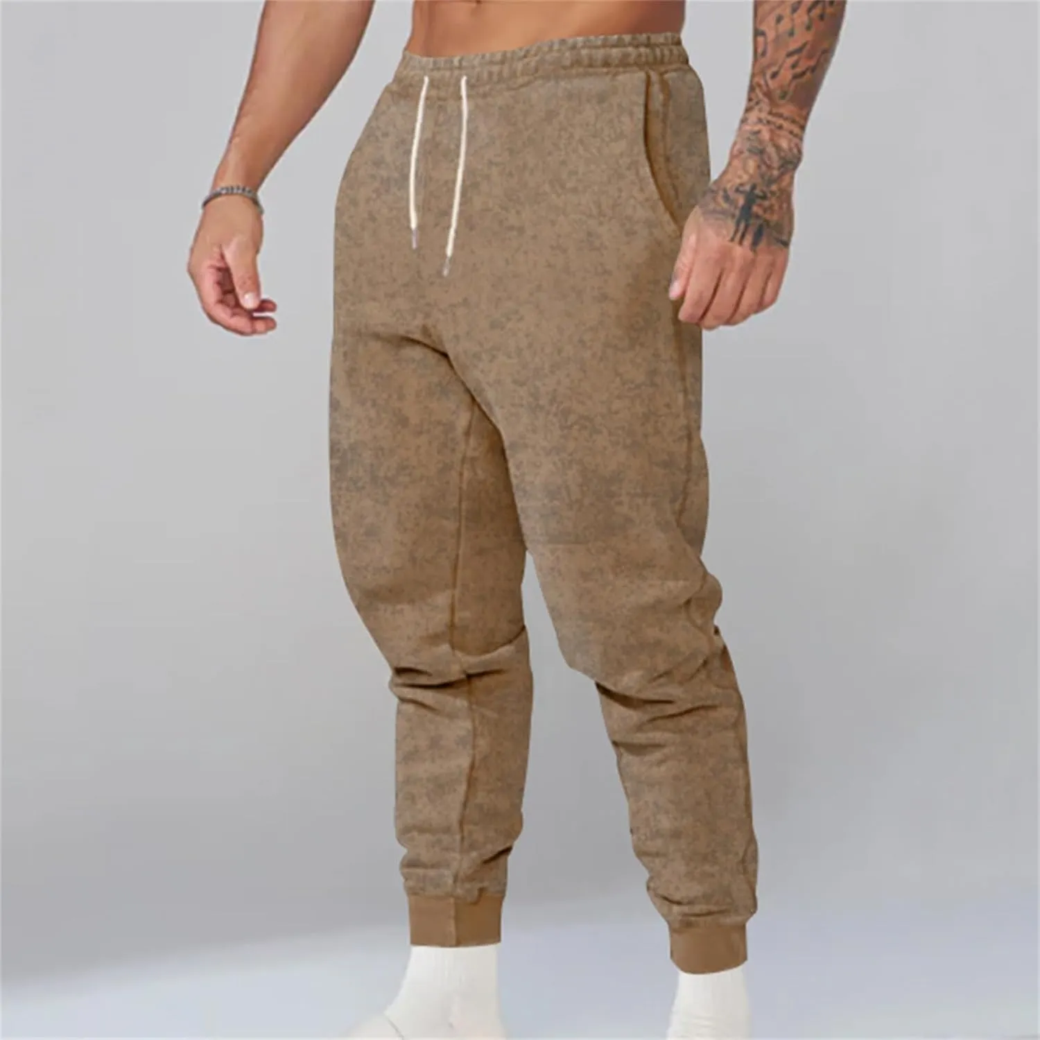 Mens Fleece Hiking Sweatpants Slim Stretchy Track Pants with Drawstring Closure for Casual Sports Athletic Jogging Activities