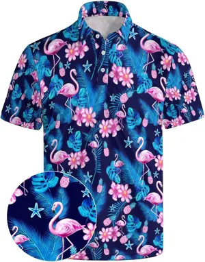 Mens Golf Polo Shirts - Hawaiian Print Golf Shirt for Men Quick-Dry Moisture Wicking Casual Breathable Polo Shirt