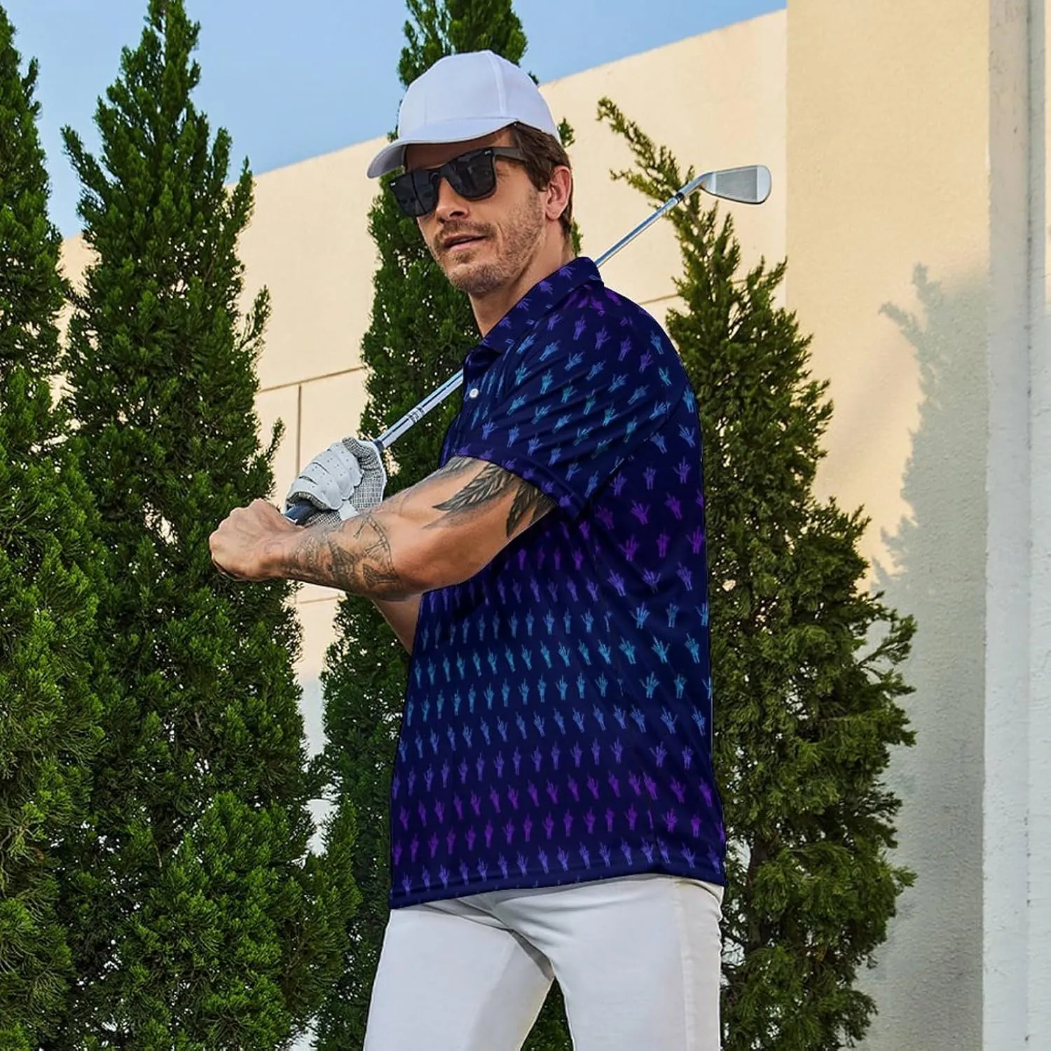 Mens Golf Polo Shirts - Hawaiian Print Golf Shirt for Men Quick-Dry Moisture Wicking Casual Breathable Polo Shirt