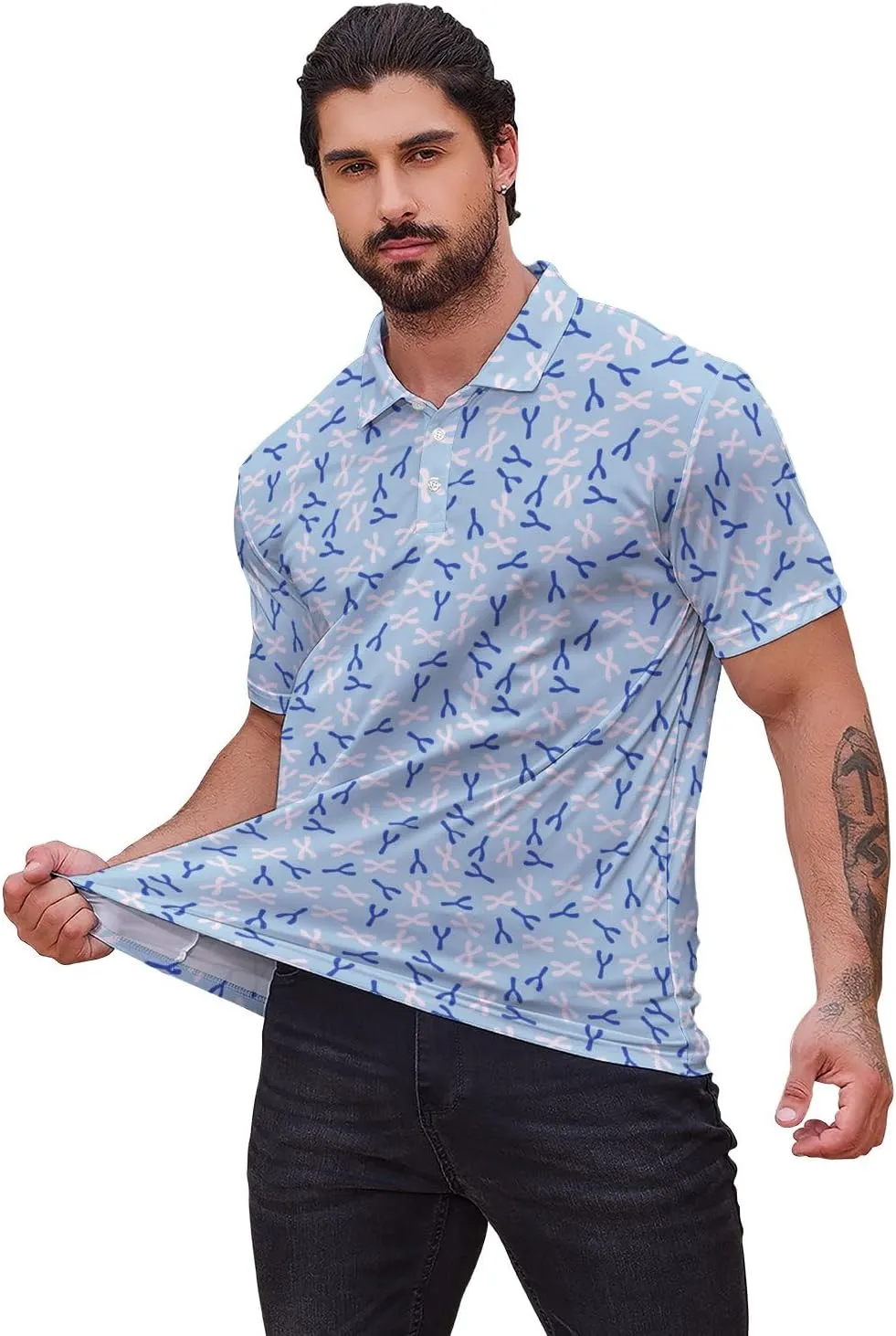 Mens Golf Polo Shirts - Hawaiian Print Golf Shirt for Men Quick-Dry Moisture Wicking Casual Breathable Polo Shirt