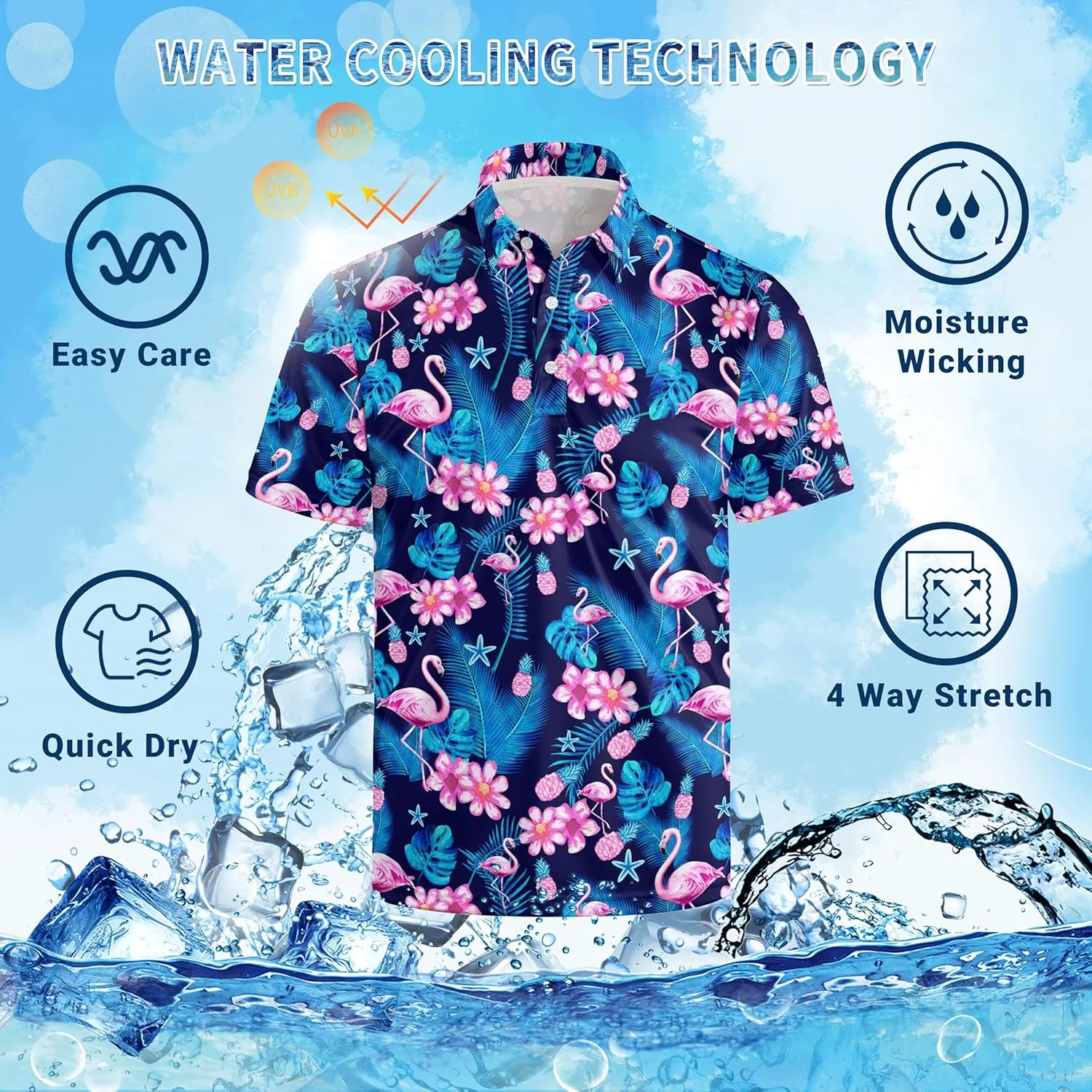 Mens Golf Polo Shirts - Hawaiian Print Golf Shirt for Men Quick-Dry Moisture Wicking Casual Breathable Polo Shirt