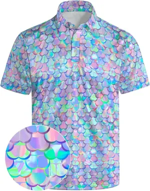 Mens Golf Polo Shirts - Hawaiian Print Golf Shirt for Men Quick-Dry Moisture Wicking Casual Breathable Polo Shirt