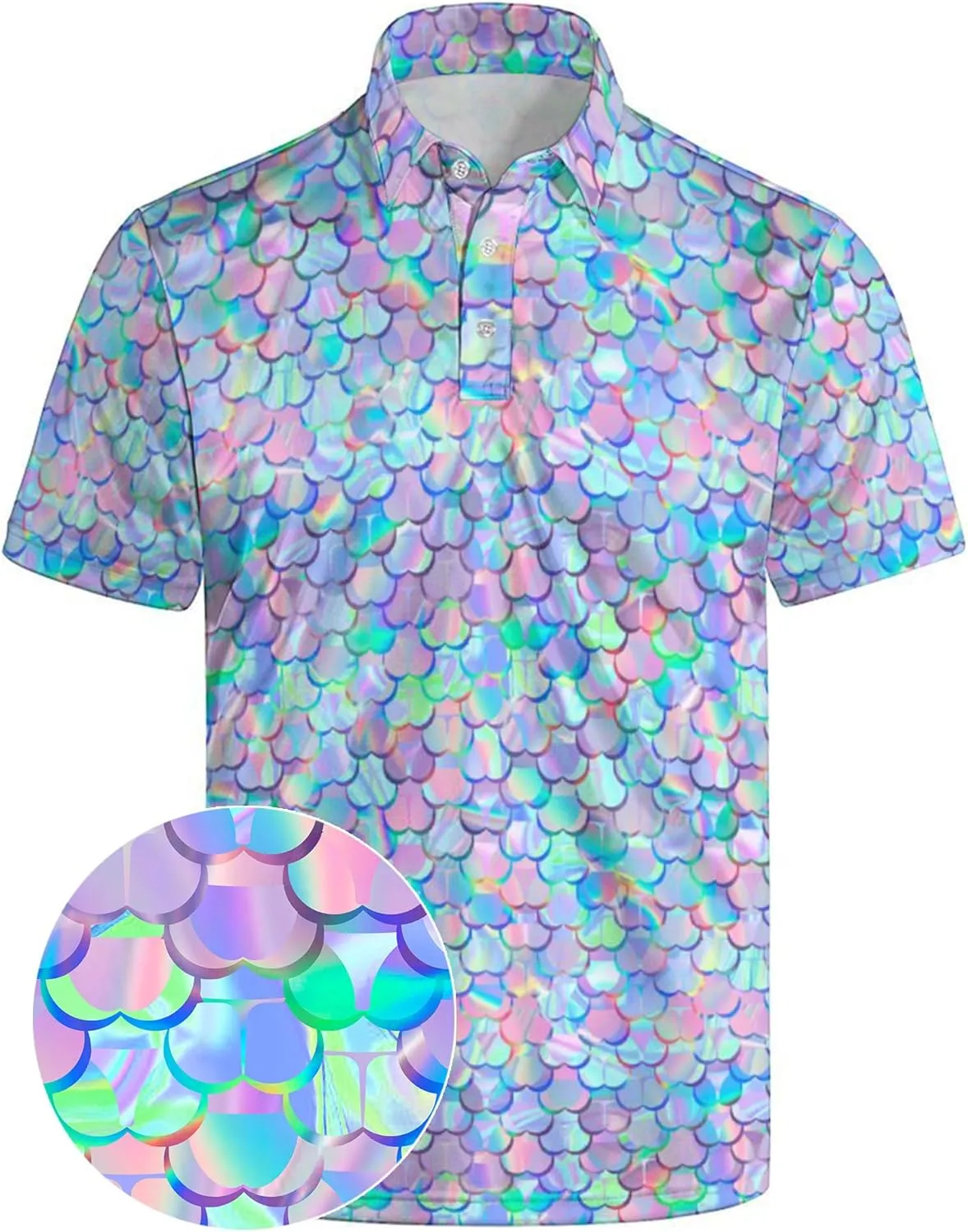Mens Golf Polo Shirts - Hawaiian Print Golf Shirt for Men Quick-Dry Moisture Wicking Casual Breathable Polo Shirt