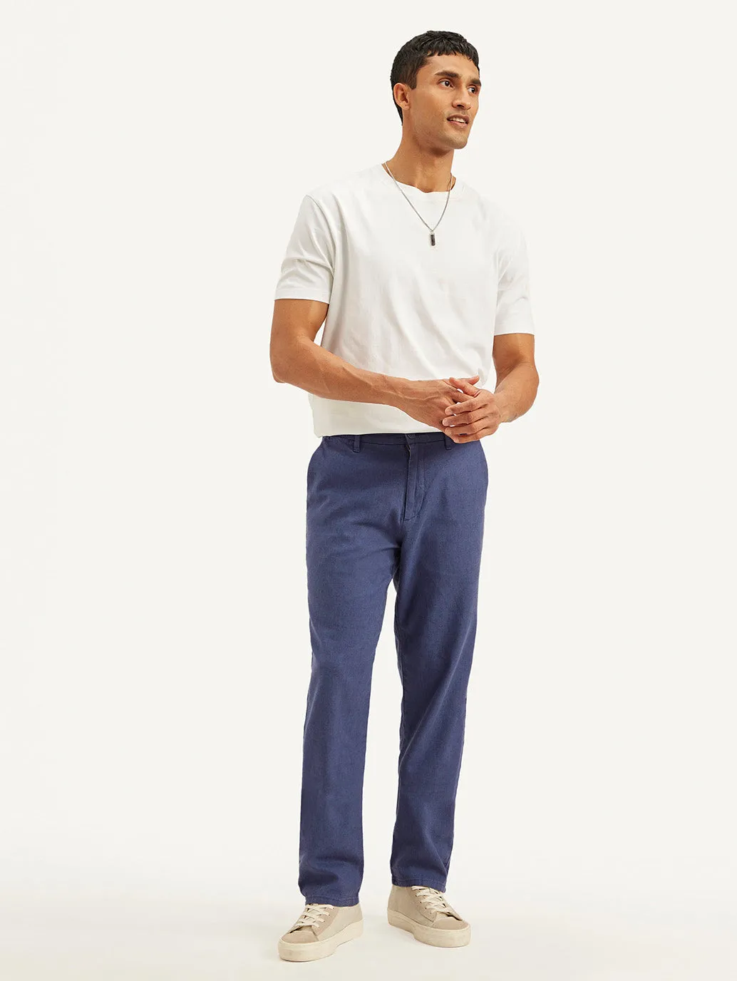 Men's Indigo Authentic Straight Fit Linen Chino Pants