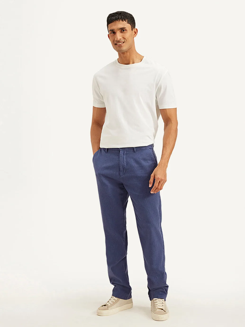 Men's Indigo Authentic Straight Fit Linen Chino Pants