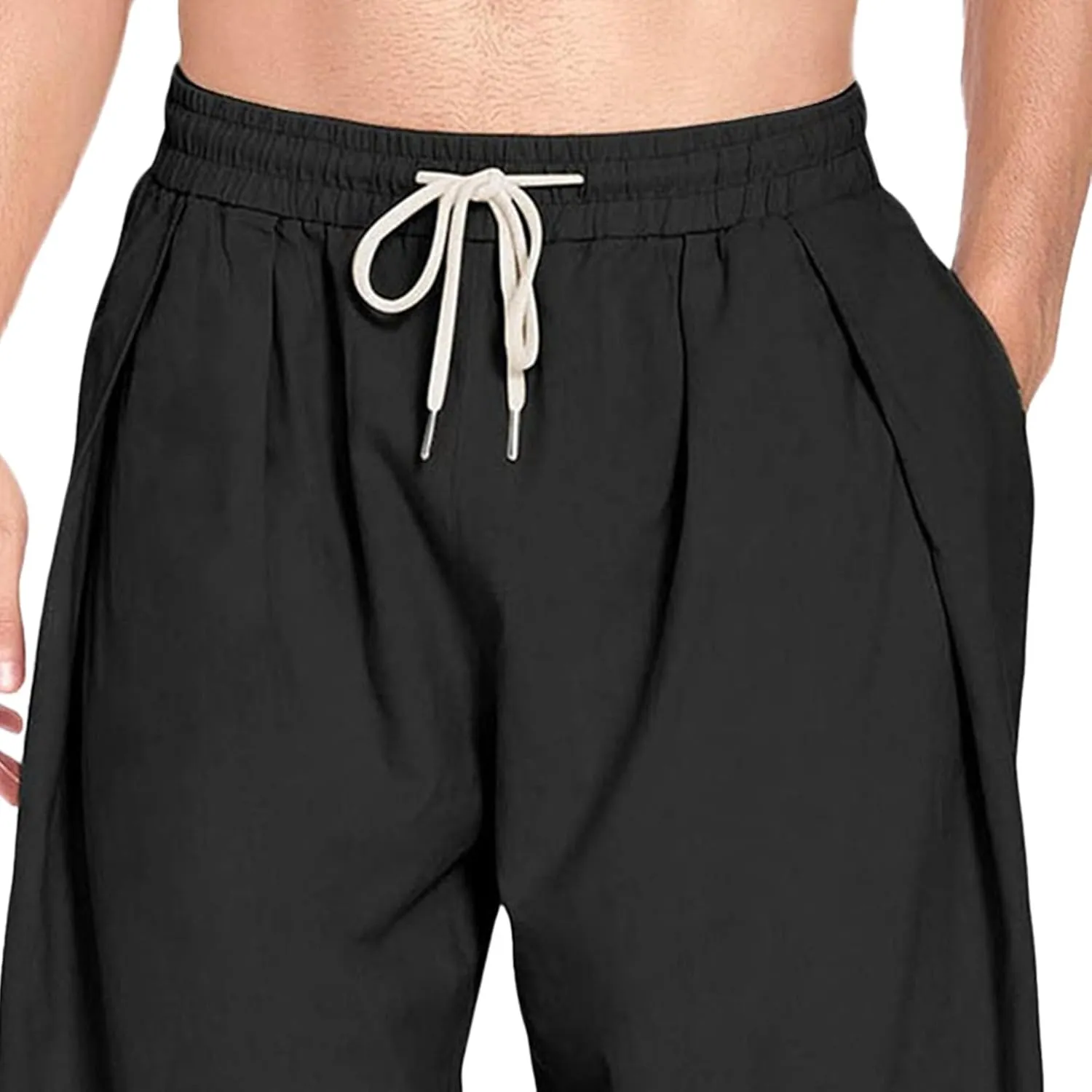 Men's Lightweight Linen Lounge Lantern Pants Classic Jogger Yoga Loose Chinos Casual Elastic Waist Trousers