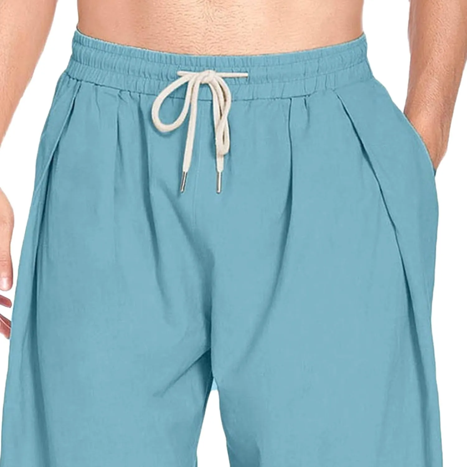 Men's Lightweight Linen Lounge Lantern Pants Classic Jogger Yoga Loose Chinos Casual Elastic Waist Trousers