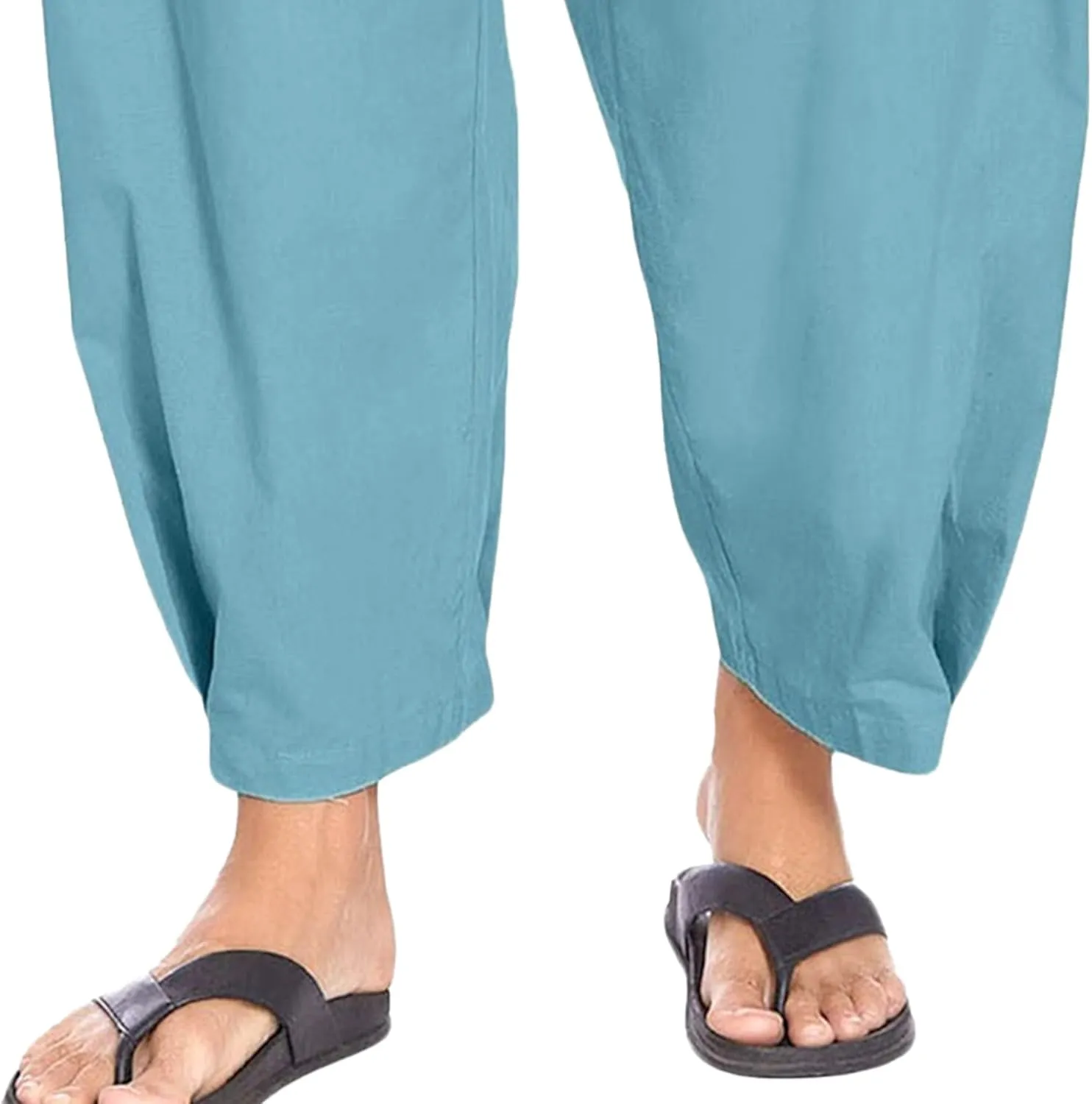 Men's Lightweight Linen Lounge Lantern Pants Classic Jogger Yoga Loose Chinos Casual Elastic Waist Trousers