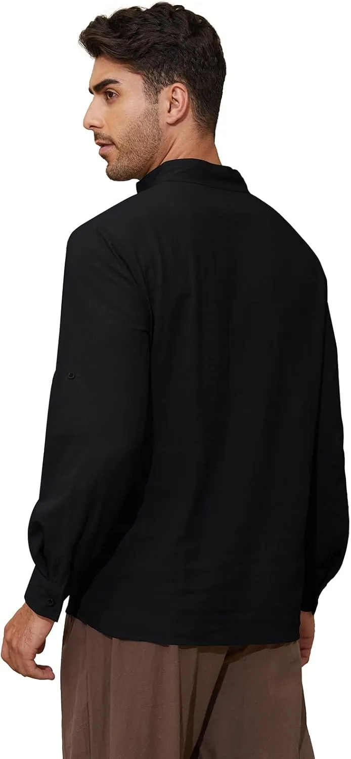 Mens Long Sleeve Shirts Renaissance Viking Pirate Cosplay,Cotton Breathable,US Size S-3XL