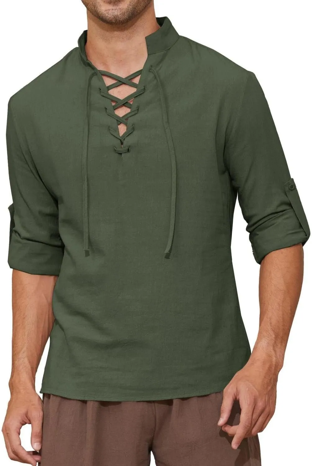 Mens Long Sleeve Shirts Renaissance Viking Pirate Cosplay,Cotton Breathable,US Size S-3XL