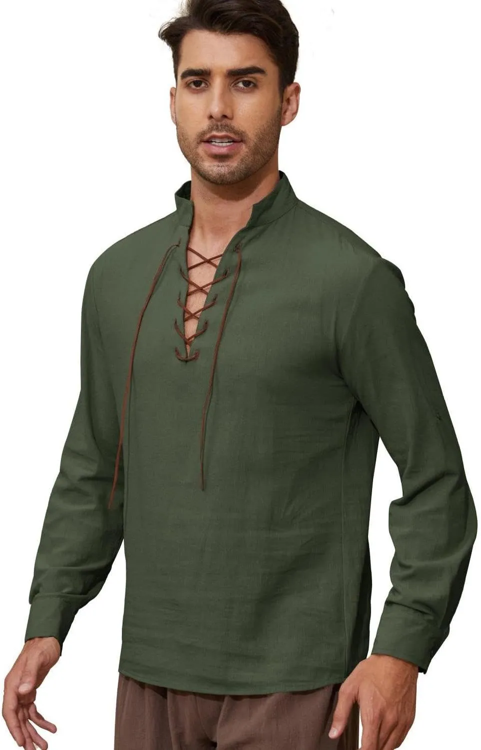 Mens Long Sleeve Shirts Renaissance Viking Pirate Cosplay,Cotton Breathable,US Size S-3XL