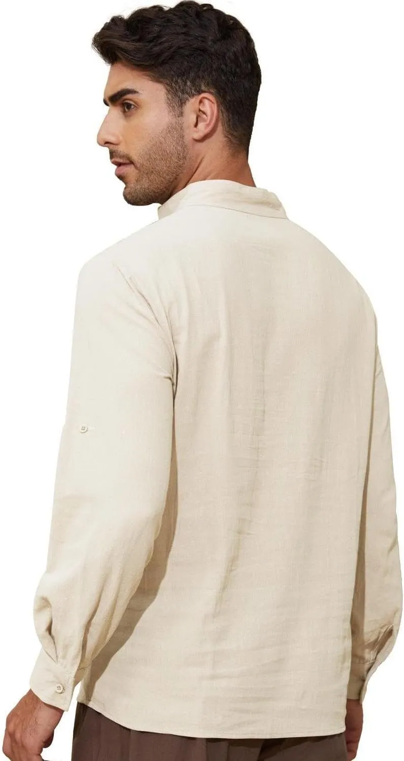 Mens Long Sleeve Shirts Renaissance Viking Pirate Cosplay,Cotton Breathable,US Size S-3XL
