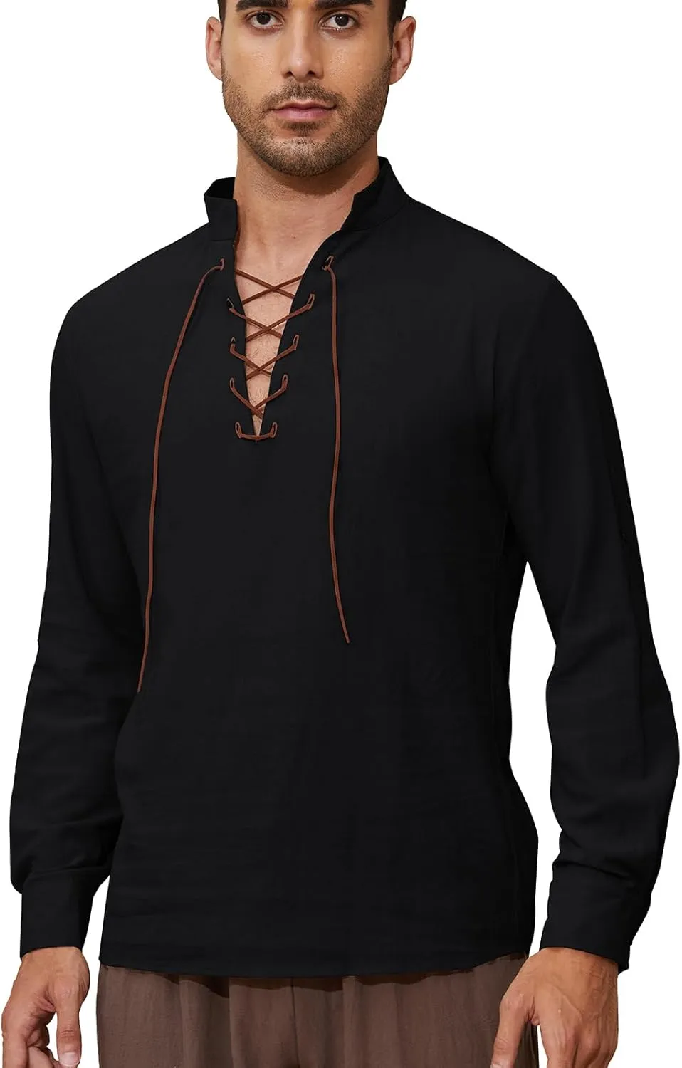 Mens Long Sleeve Shirts Renaissance Viking Pirate Cosplay,Cotton Breathable,US Size S-3XL