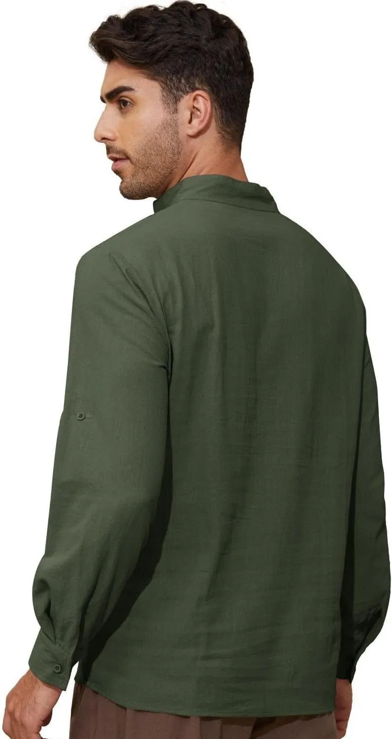 Mens Long Sleeve Shirts Renaissance Viking Pirate Cosplay,Cotton Breathable,US Size S-3XL