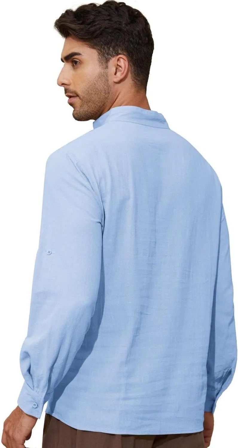 Mens Long Sleeve Shirts Renaissance Viking Pirate Cosplay,Cotton Breathable,US Size S-3XL
