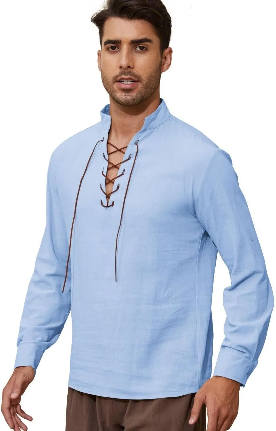 Mens Long Sleeve Shirts Renaissance Viking Pirate Cosplay,Cotton Breathable,US Size S-3XL
