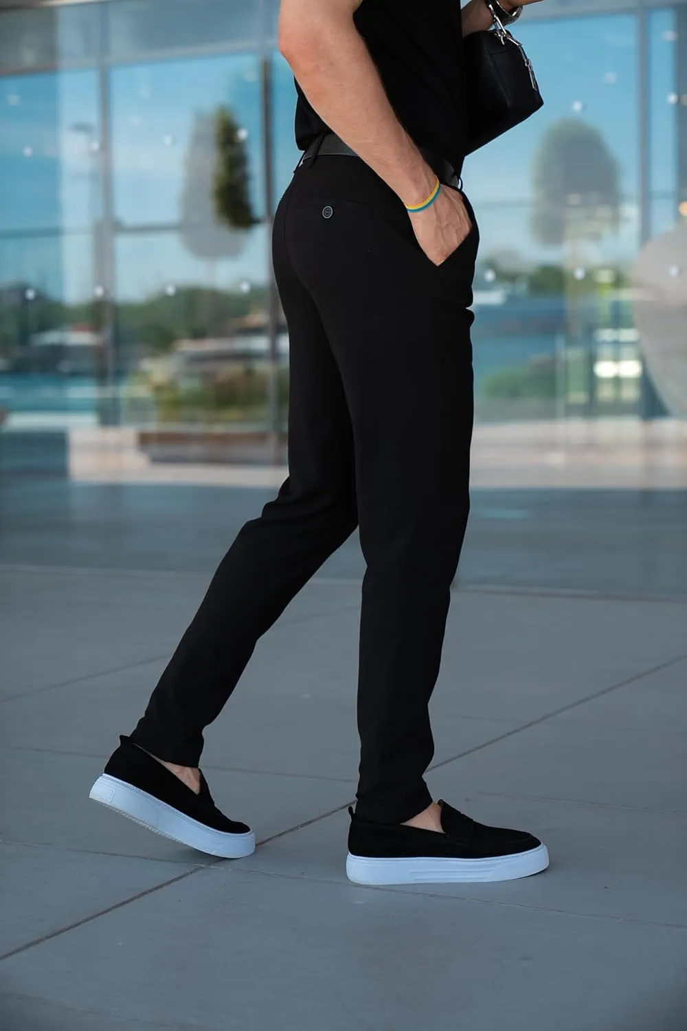 Mens Slim Fit Pants - Stretch Cotton Chinos Pants - Casual Golf Business Skinny Dress Pants for Men